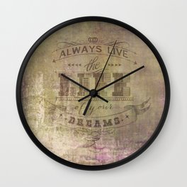 live life Wall Clock | Scroll, Quote, Inourgardentoo, Banner, Mixed Media, Collage, Gold, Purple, Livelife, Typography 