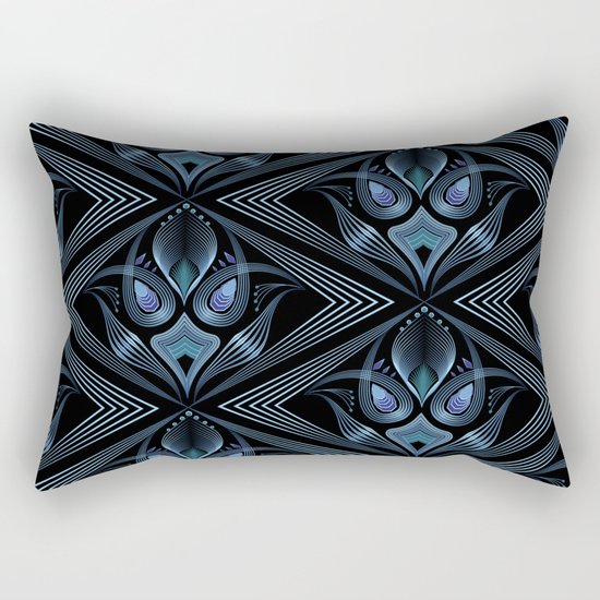 Art Deco 37. Black-blue satin . Rectangular Pillow
