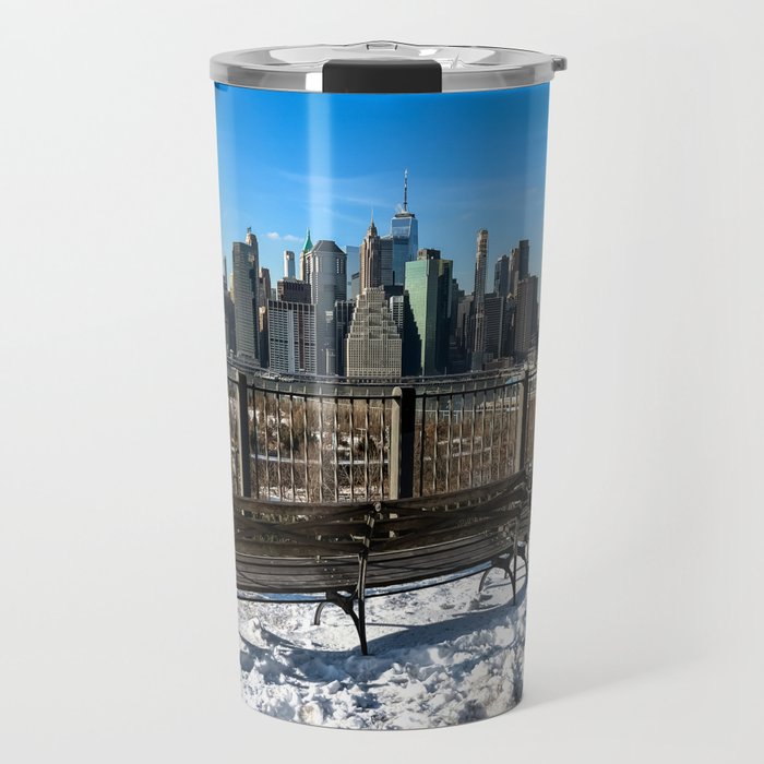 New York City Manhattan skyline during winter Travel Mug