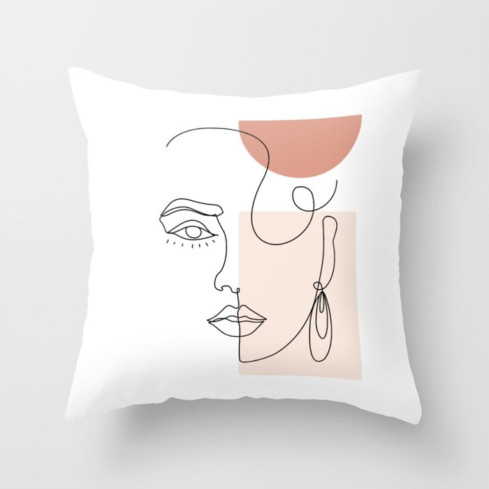 minimal woman face line art Throw Pillow