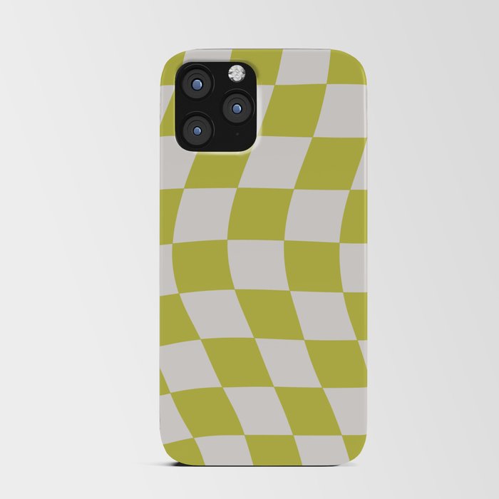 Warped Check Pattern Lime iPhone Card Case