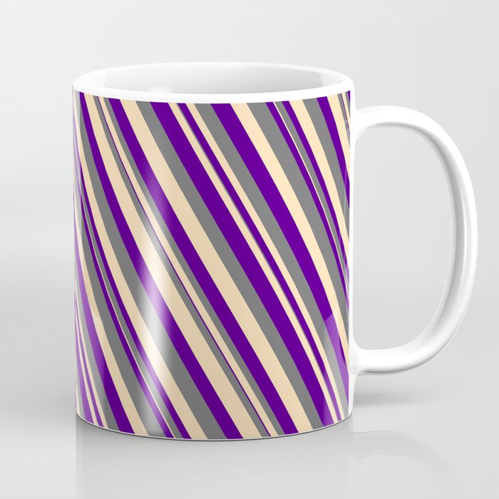 Indigo, Dim Grey, and Tan Colored Lined Pattern Coffee Mug