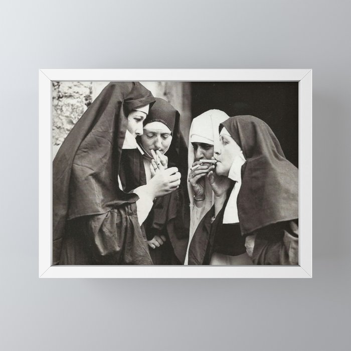 Nuns Smoking Framed Mini Art Print