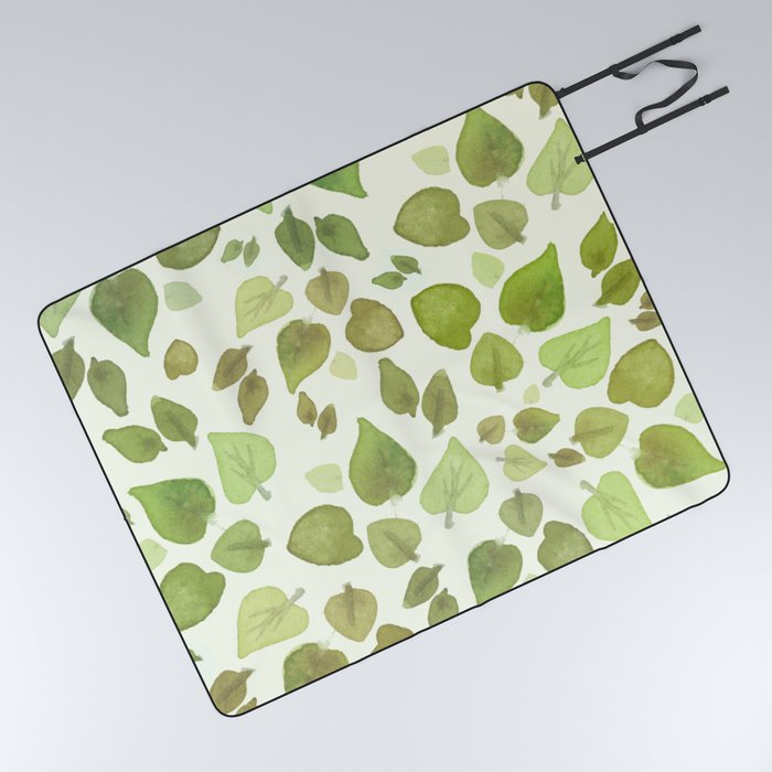 Abstract hand painted green watercolor leaves Picnic Blanket