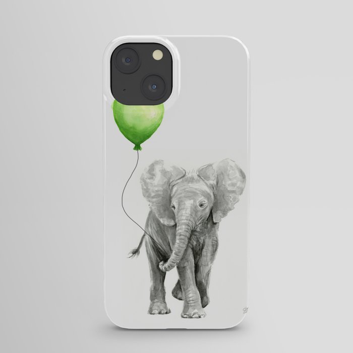 Baby Elephant with Green Balloon iPhone Case