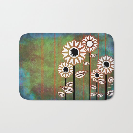 Retro flowers in brown and blue Bath Mat