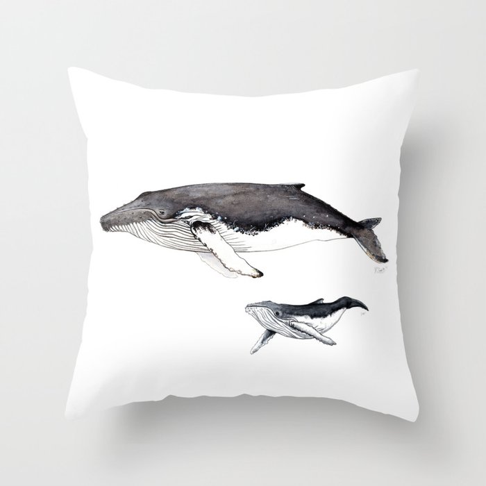 North Atlantic Humpback whale with calf Throw Pillow