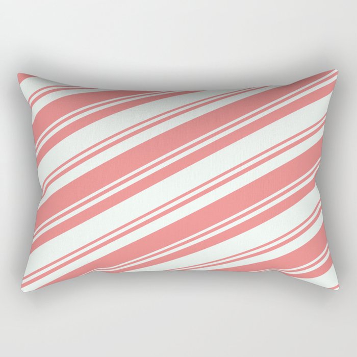 Mint Cream & Light Coral Colored Striped/Lined Pattern Rectangular Pillow