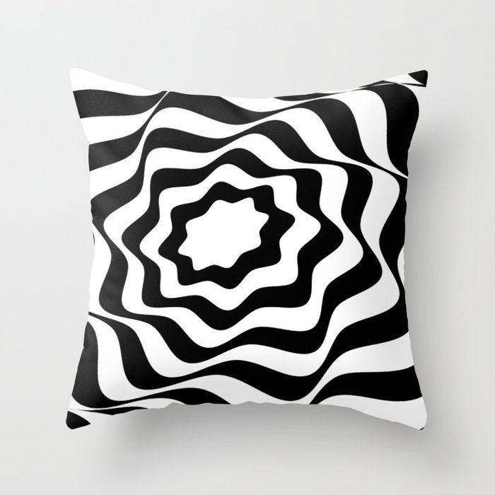 Retro Liquid Swirl Abstract in Black and white Throw Pillow