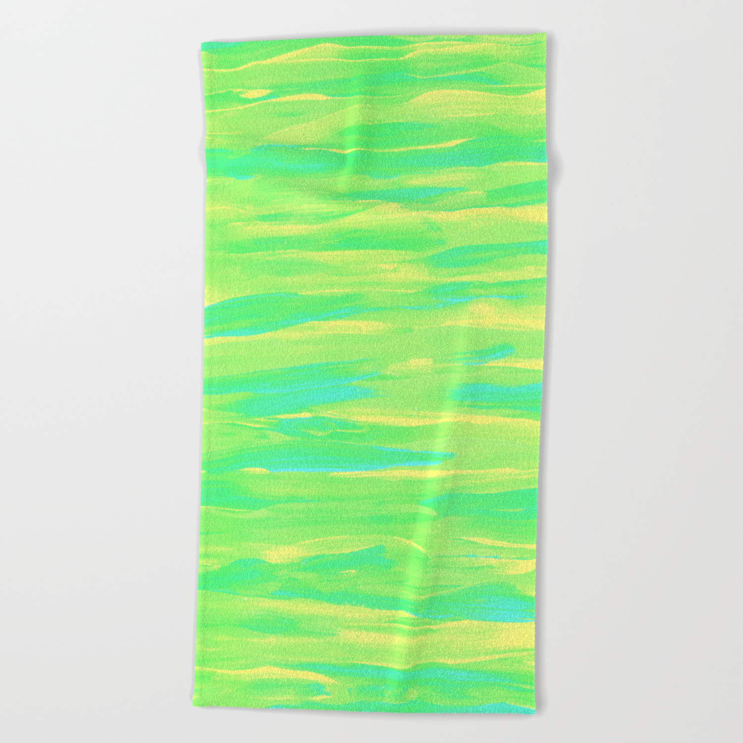 Spring Green Blue Yellow Stripes Abstract Painting Beach Towel By