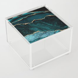 Teal Blue Emerald Marble Landscapes Acrylic Box