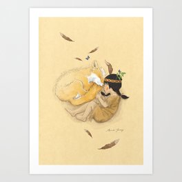 Cat and Fox Sleeping Art Print