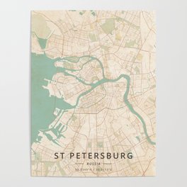 St Petersburg, Russia - Vintage Map Poster
