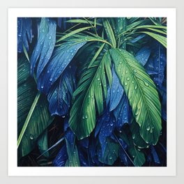 Blue Droplets on Emerald Palms 03 Art Print