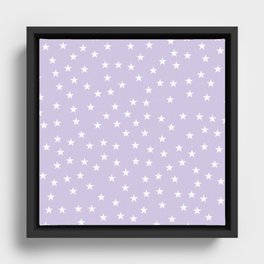 Lilac background with white stars seamless pattern Framed Canvas