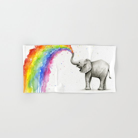 Baby Elephant Spraying Rainbow Whimsical Animals Hand & Bath Towel