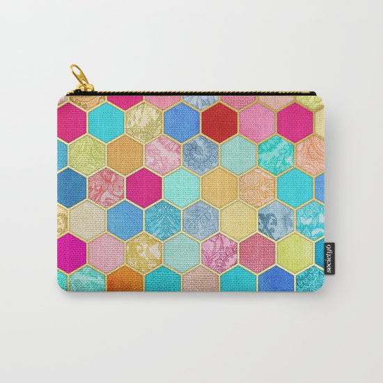 Patterned Honeycomb Patchwork in Jewel Colors Carry-All Pouch