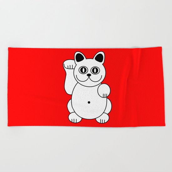 White Cat, Good Luck Cat, Pop Art, Illustration Beach Towel