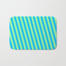 [ Thumbnail: Deep Sky Blue and Green Colored Striped/Lined Pattern Bath Mat ]