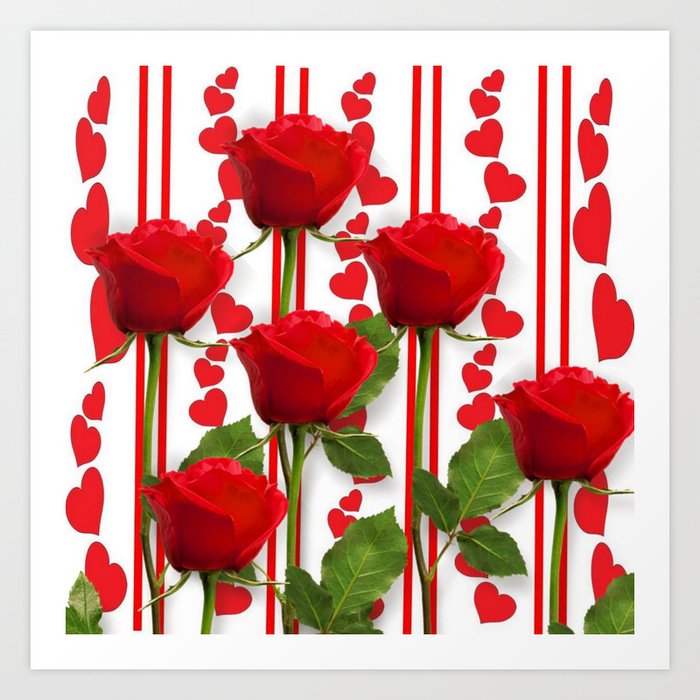 Scarlet Roses Red Valentine Hearts Design Art Print By Sharlesart
