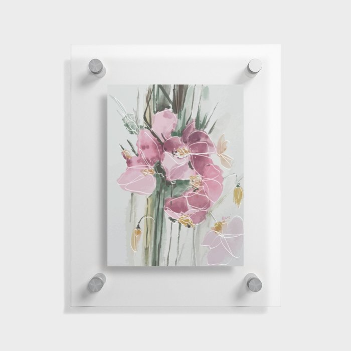 Watercolor Flower with Lineart Floating Acrylic Print