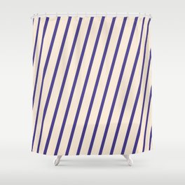 [ Thumbnail: Beige & Dark Slate Blue Colored Lines/Stripes Pattern Shower Curtain ]