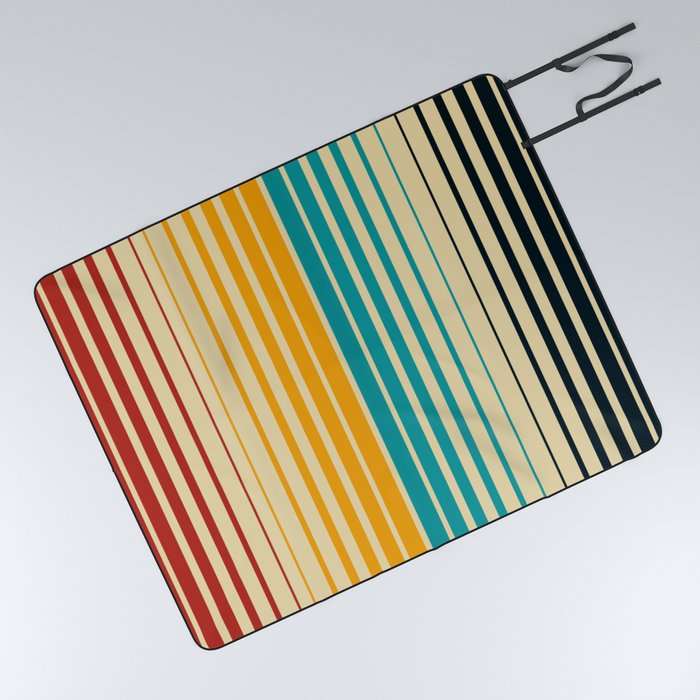 Mid century modern lines pattern - Retro Color Picnic Blanket