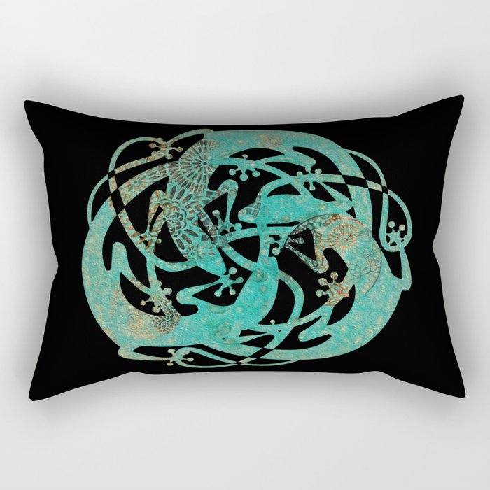 Lizards Mandala - Turquoise gold Rectangular Pillow