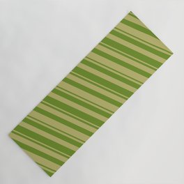 [ Thumbnail: Dark Khaki and Green Colored Striped/Lined Pattern Yoga Mat ]