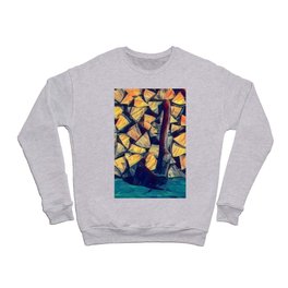 Axe and wooden logs pile of chopped firewood Crewneck Sweatshirt