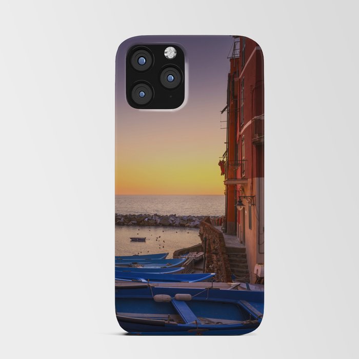 Riomaggiore, boats in the street at sunset. Cinque Terre iPhone Card Case