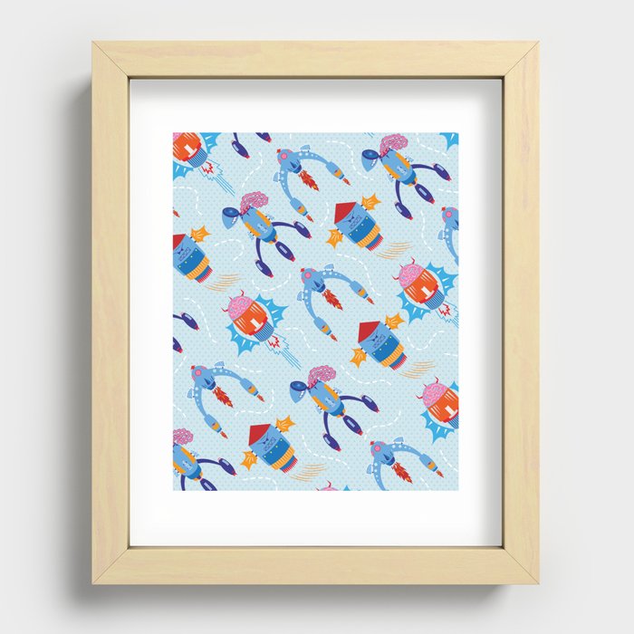 Retro space ship UFO  - Atomic Age, Space Age style. Recessed Framed Print