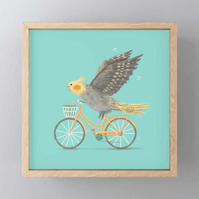 Cockatiel on a Bicycle Framed Mini Art Print