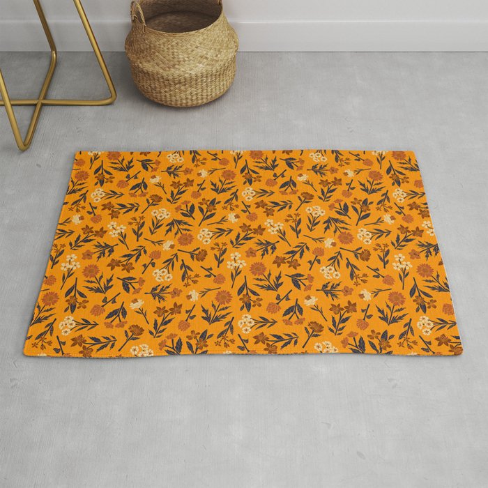 Mustard Yellow & Navy Blue Floral Rug by Beth Norton Society6