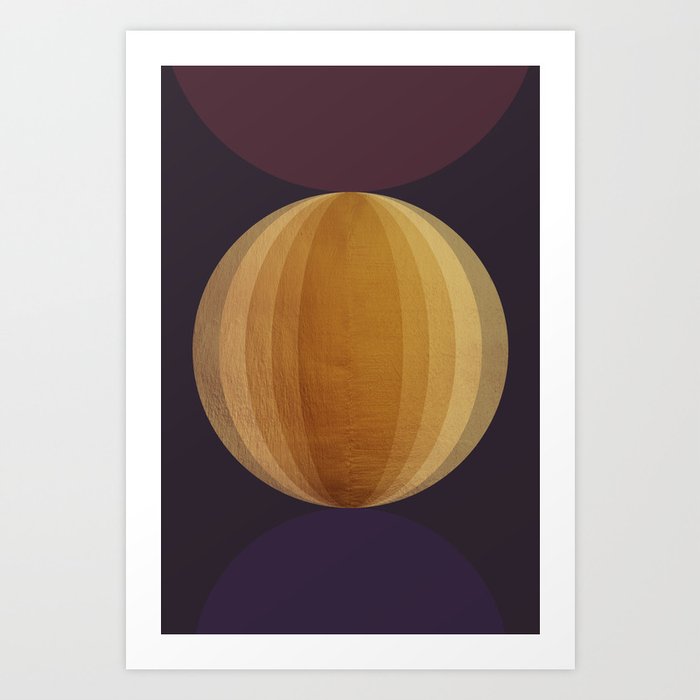 Golden Ball - Gold Ellipse - Violet & Brown Art Print