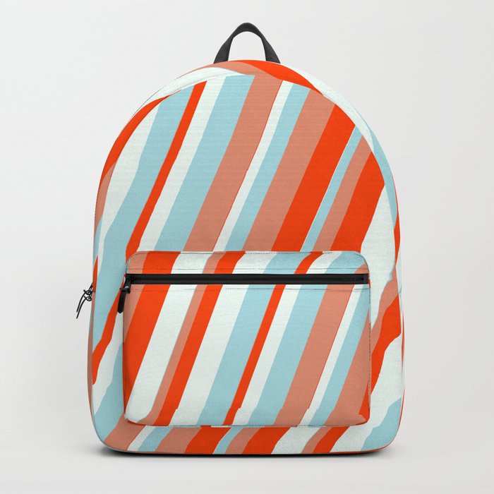 Dark Salmon, Red, Mint Cream, and Powder Blue Colored Lined Pattern Backpack