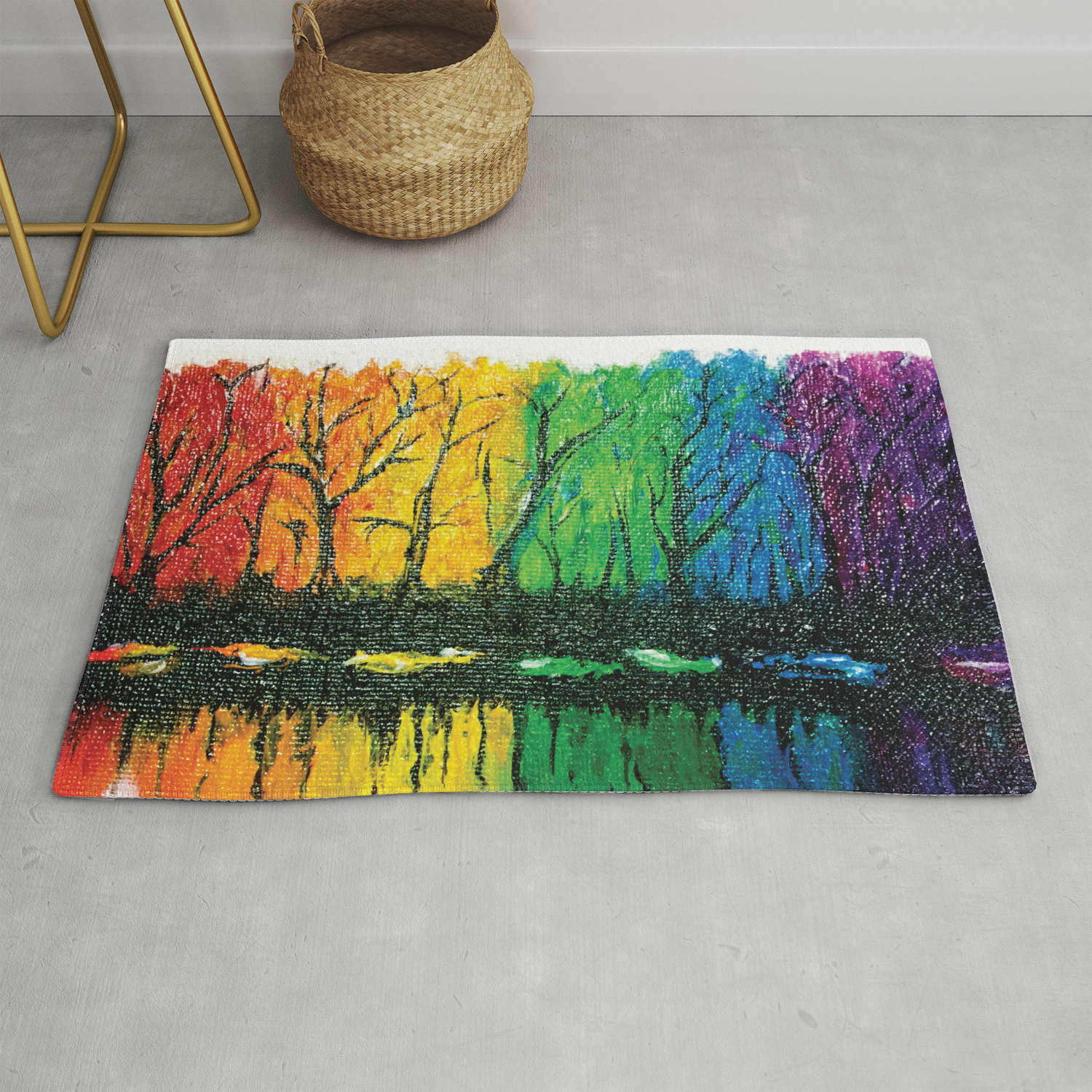 Rainbow Abstract Painting Woods Red Yellow Orange Green Blue