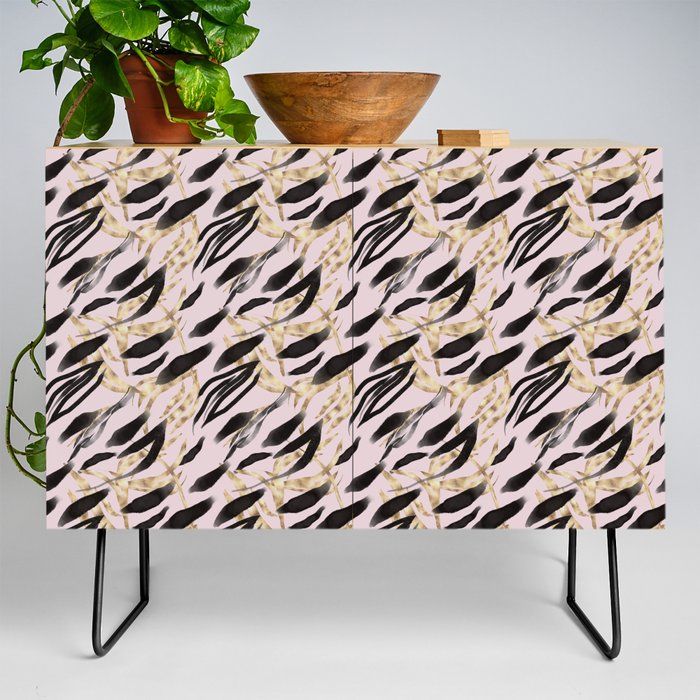 Pretty Pink Gold Leaves Foliage Pattern Credenza