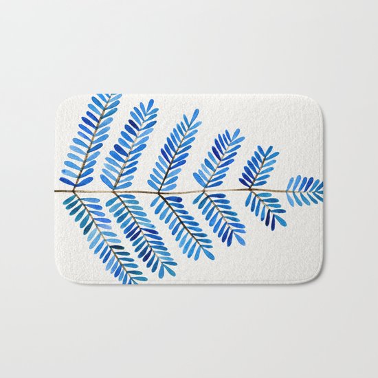 Blue Leaflets Bath Mat