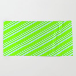 [ Thumbnail: Turquoise & Chartreuse Colored Stripes/Lines Pattern Beach Towel ]