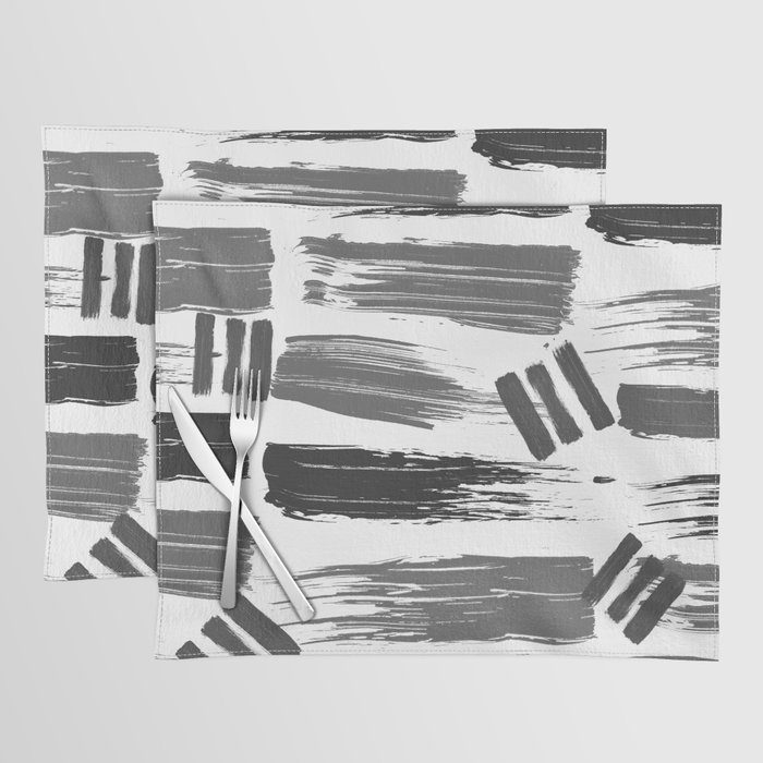 Abstract black white gray acrylic paint brush strokes Placemat