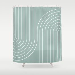 Minimal Line Curvature VII Sage Green Mid Century Modern Arch Abstract Shower Curtain