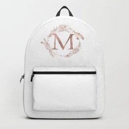 Letter M Rose Gold Pink Initial Monogram Backpack