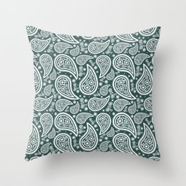 Paisley (White & Dark Green Pattern) Throw Pillow
