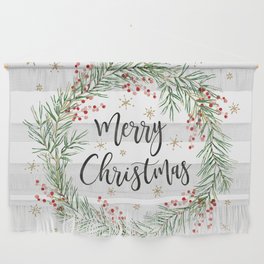 Merry Christmas wreath with red berries Wall Hanging