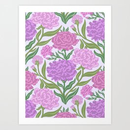 Carnations Pattern in Purple  Art Print