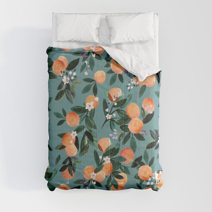 Dear Clementine - oranges teal by Crystal Walen Comforter