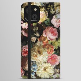 Antique Lush Midnight Baroque Flower Roses Garden 2 iPhone Wallet Case