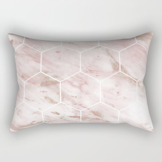 Pink marble with rose gold accents hexagons Rectangular Pillow by