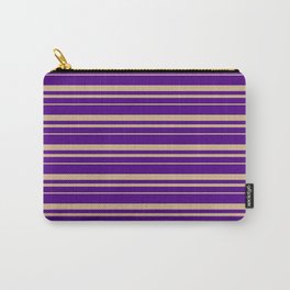 [ Thumbnail: Indigo & Tan Colored Pattern of Stripes Carry-All Pouch ]